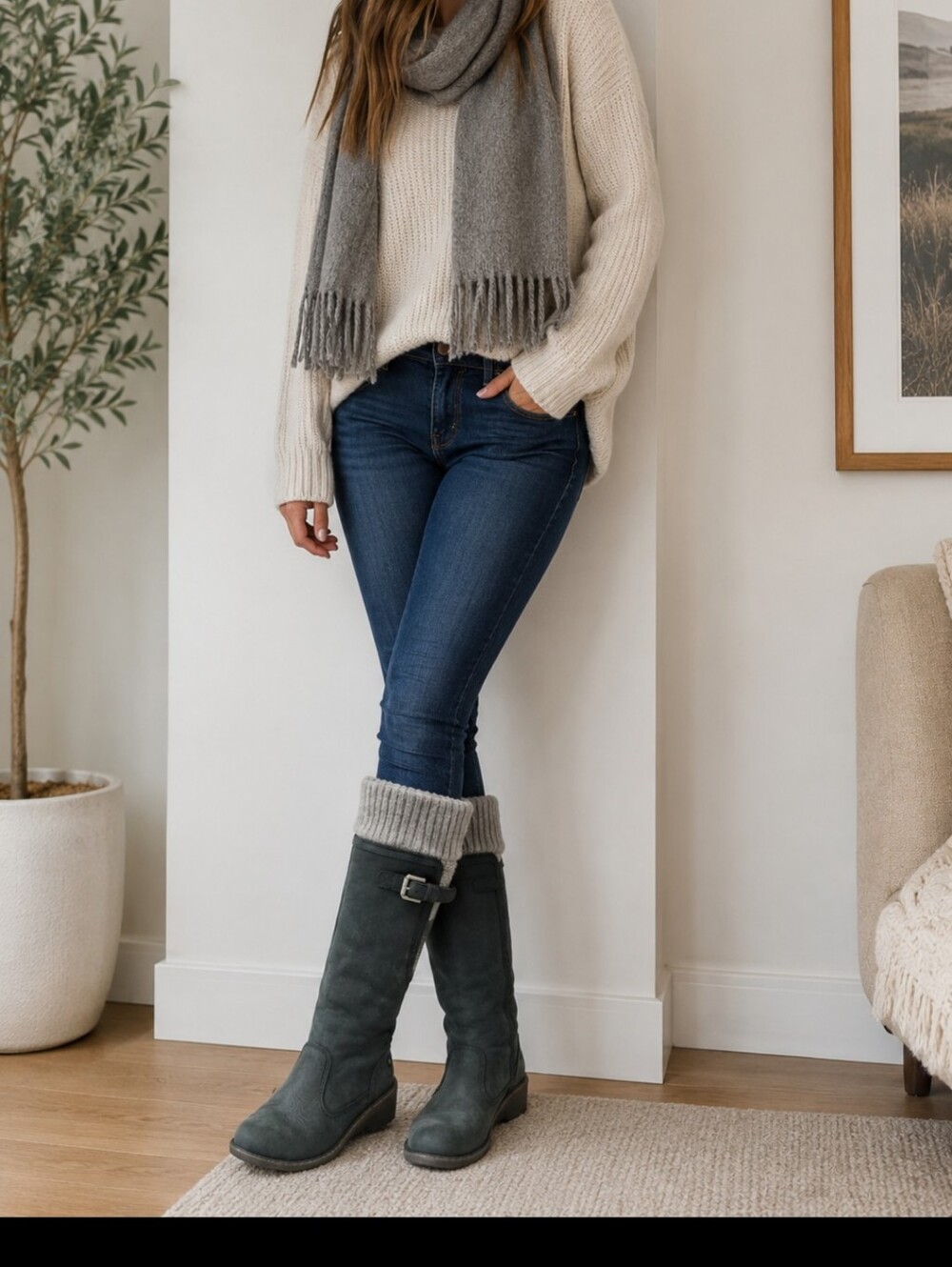 UGG Charcoal Gray Knit-Cuff Wedge Boots